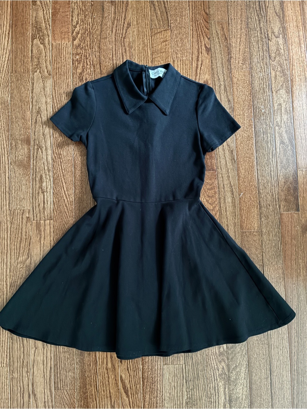 Gypsy Warrior Black Collared Short Sleeve Skater Dress - Dark Boho Goth